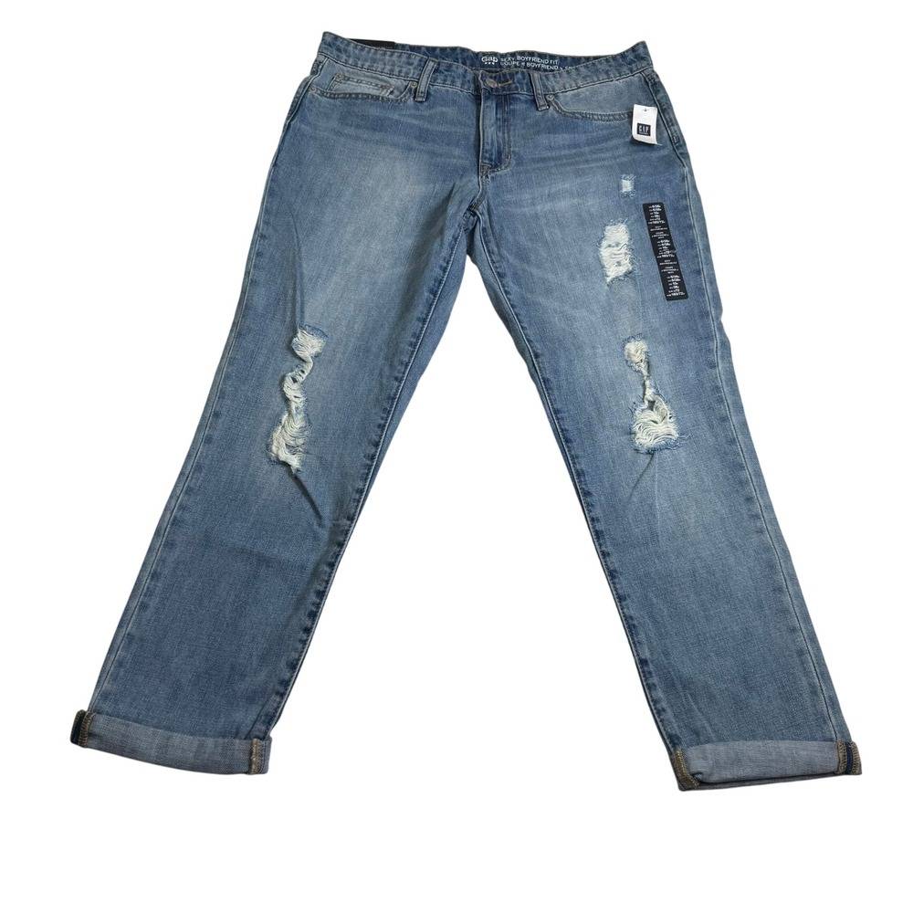 Gap Sexy Boyfriend Fit Jeans Womens 6 28 Medium Blue NWT Distressed Mid Rise
